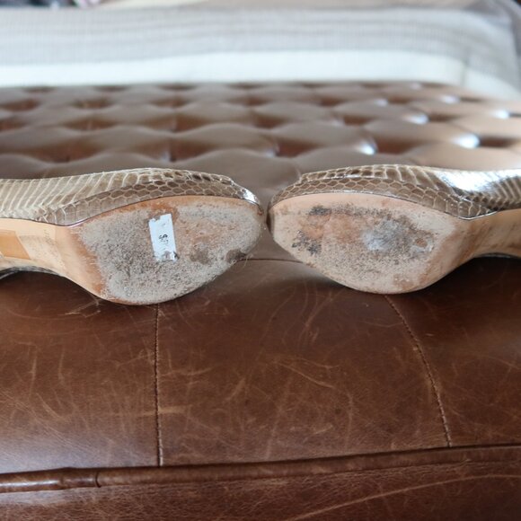 $895 Jimmy Choo peep toe platform snakeskin pumps in grey/green 36 1/2 ITALY - Picture 15 of 15